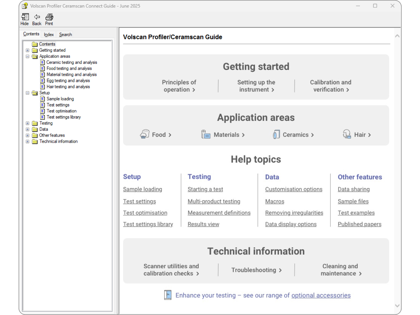 Volscan Profiler/Ceramscan getting started web page screenshot