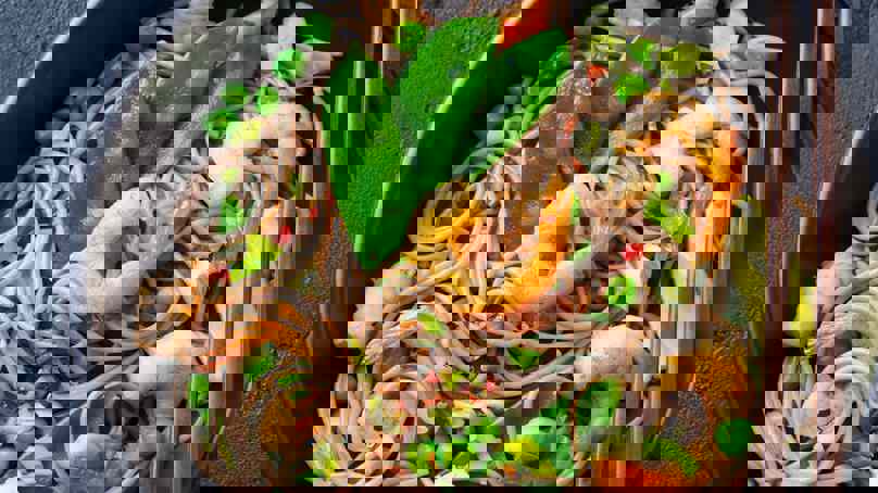 Heatlthy Stir Fry With Fresh Vegetables And Prawns