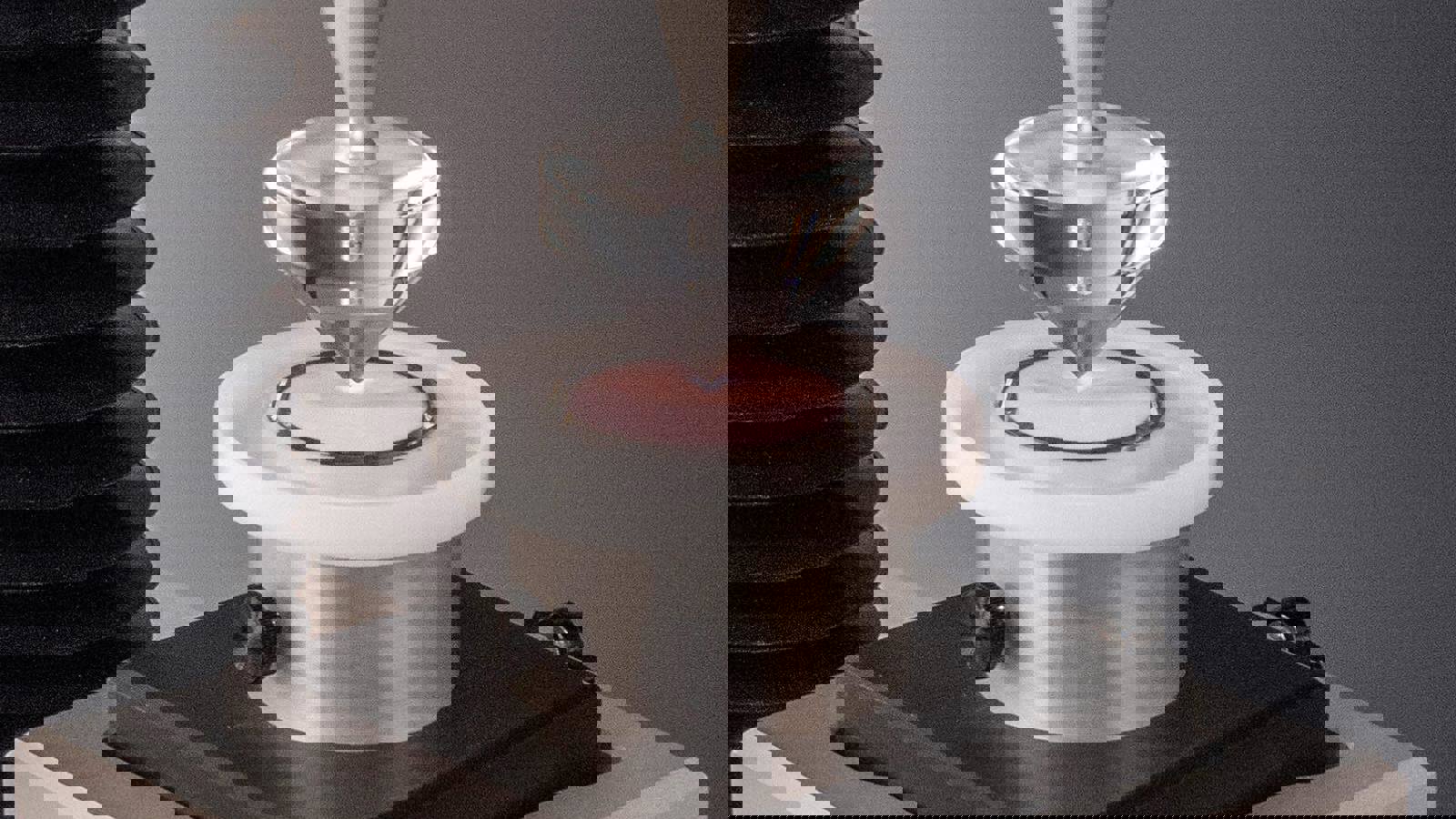 Spreadability Rig attached to a Texture Analyser testing cosmetic cream