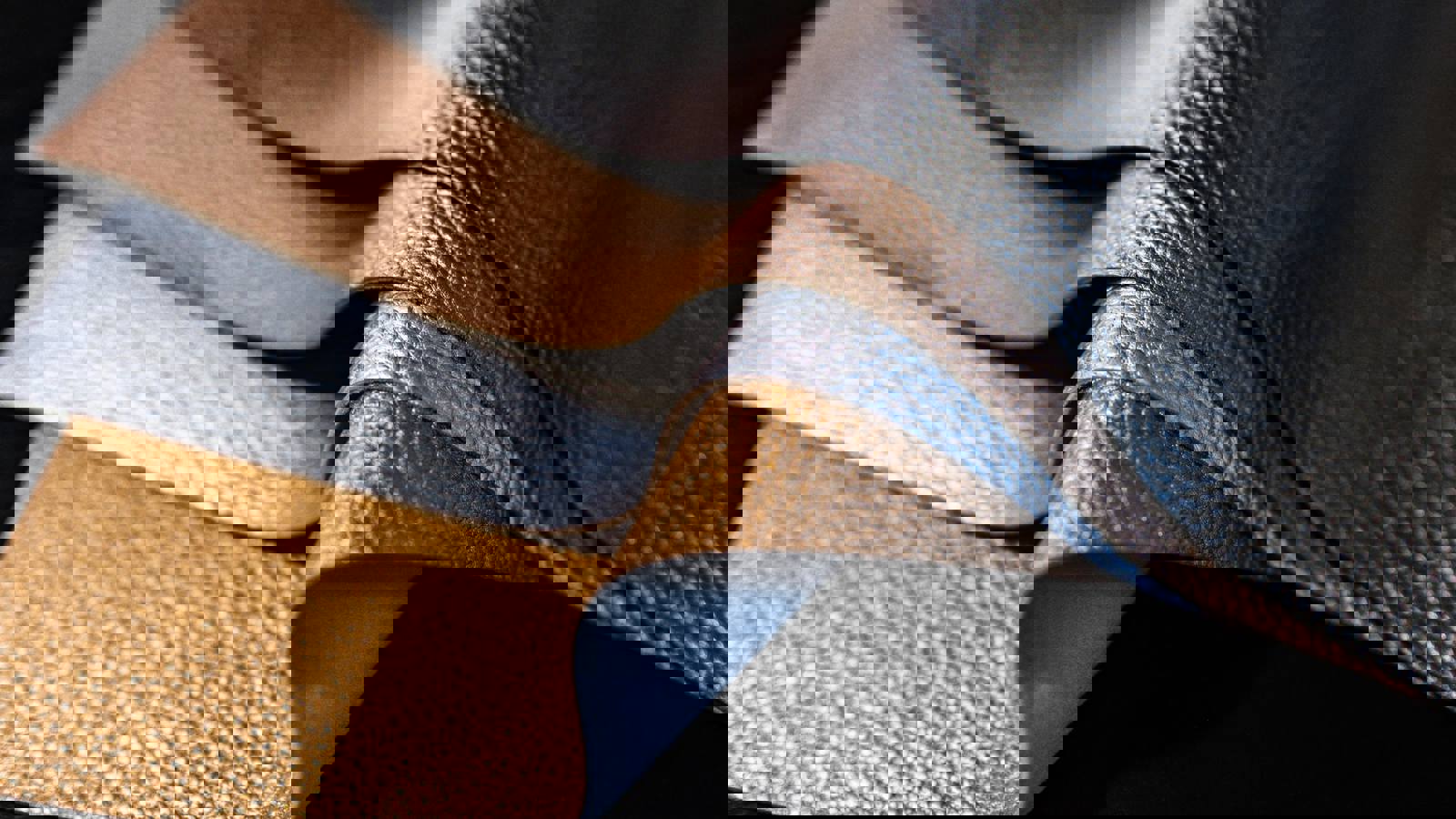 Samples of different coloured leathers