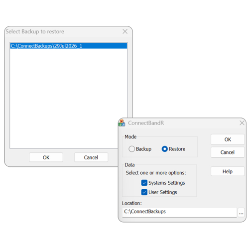 Exponent Connect backup and restore screenshot