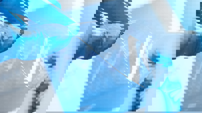 Person Wearing Gloves Holding A Piece Of Clear Plastic