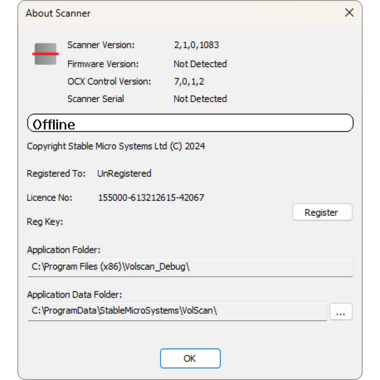 Volscan About Scanner Screenshot