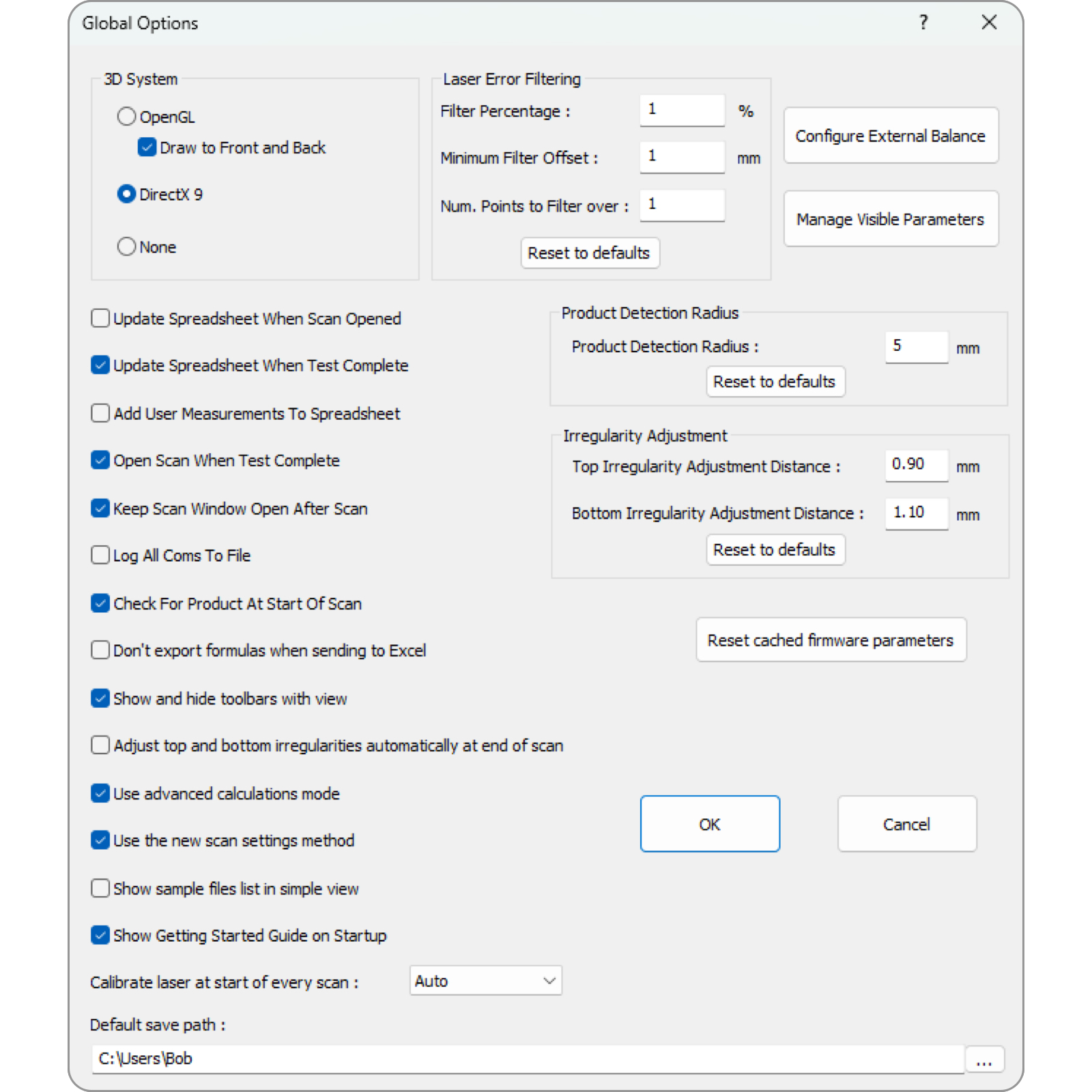 Volscan Profiler global options screenshot