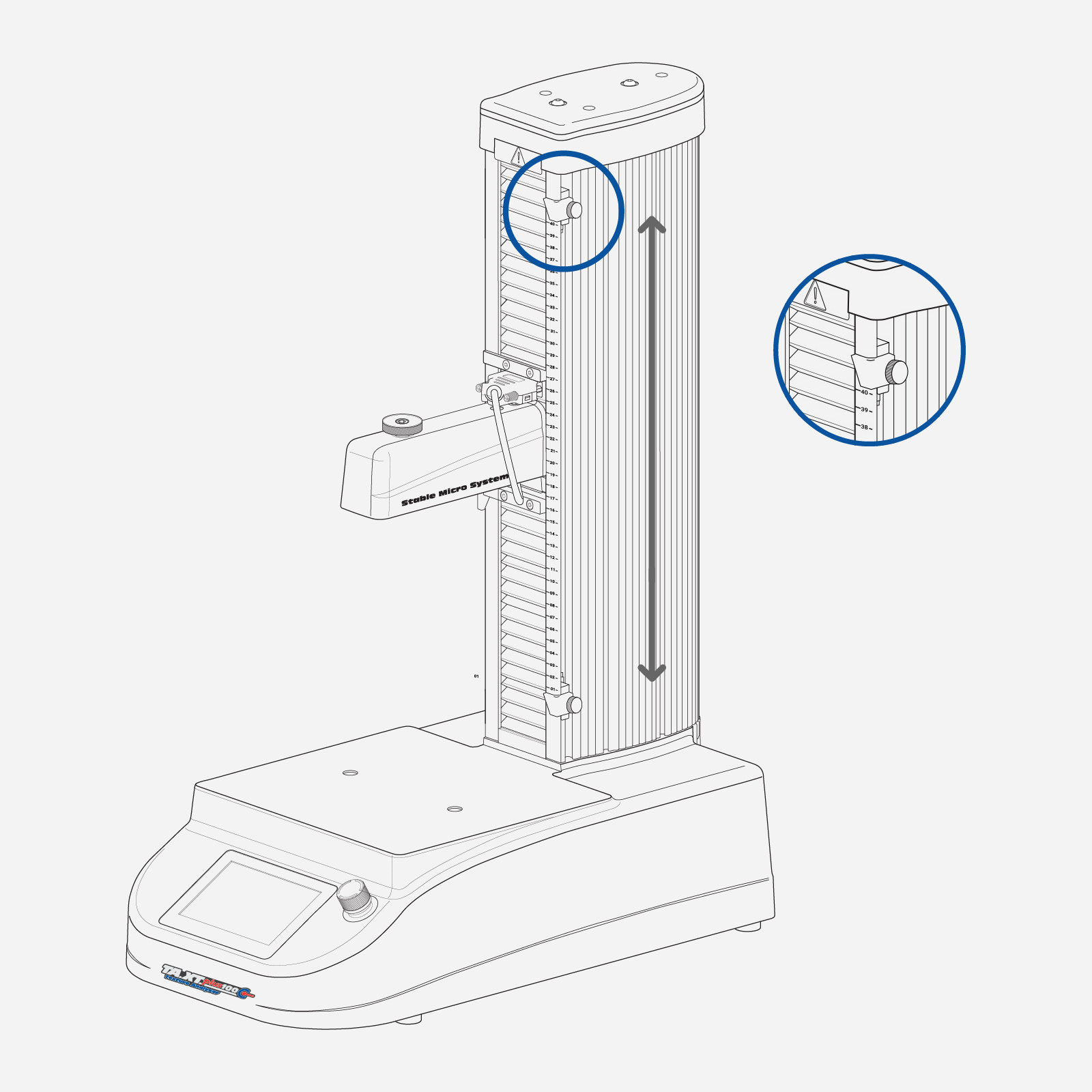 TA.XTplus100C Texture Analyser diagram showing stops