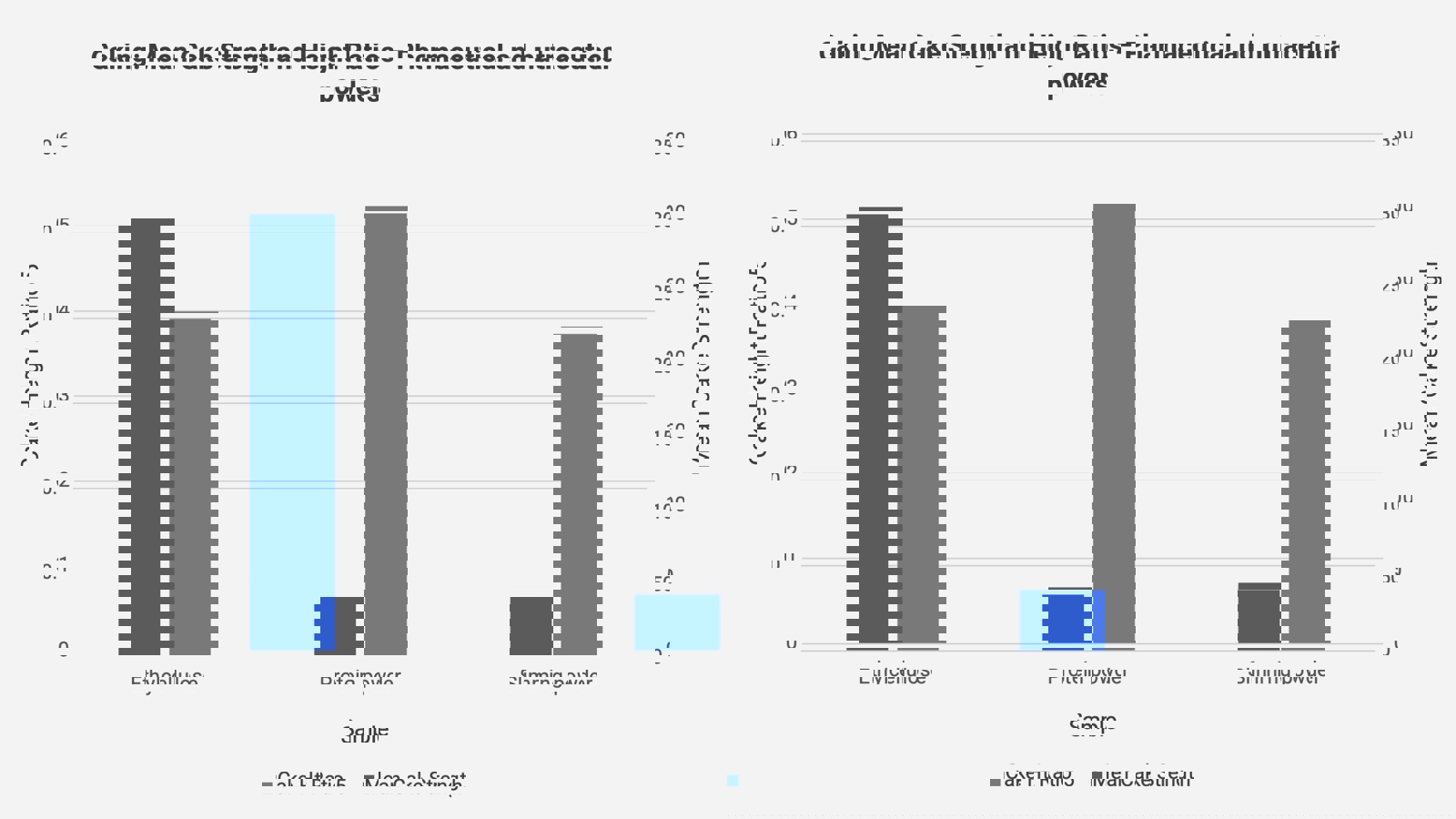 Caking comparison bars: Mean Cake Strength and Cake 5 Height Ratio for three pharma/nutraceuticals samples